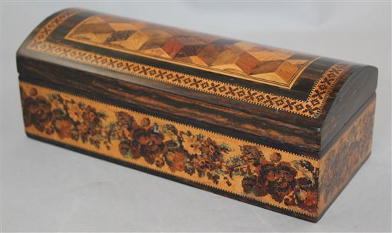 A Victorian Tunbridgeware dome top glove box, by Thomas Barton, 9.5in.